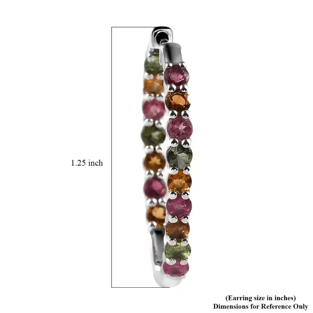 Multi-Tourmaline Inside Out Hoop Earrings In 925 Sterling Silver